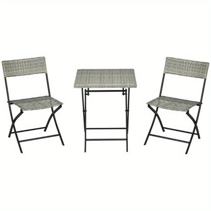 Rattan Bistro Set – Balkonset – Tuinmeubel Set – Outdoor Stoelen – Tuintafel – Lichtgrijs Metalen Frame – Duurzaam & Ruimtebesparend