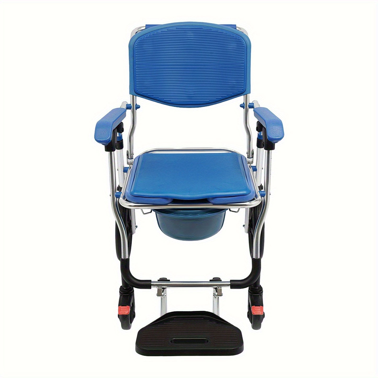 Vouwbare Douchebrancard – Toiletstoel – Rollstoel – Doucherolstoel – Commode Rolstoel – Met Armleuningen en Rugleuning – Sterk Aluminium – Inklapbaar Blauw