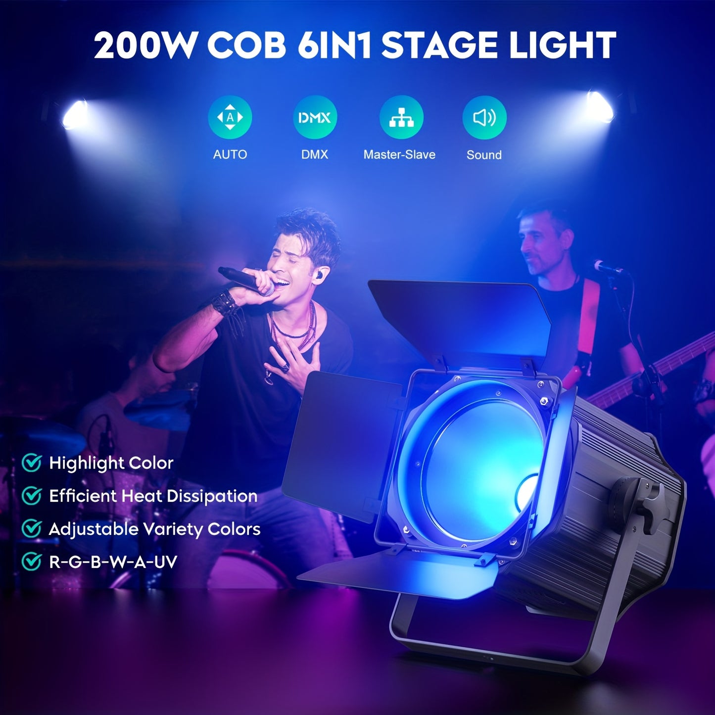 LED Stagelampen – Showspots – Podiumverlichting – DJ Lampen – LED Spots – 2-Pack 200W COB RGBWA+UV – DMX512 Met Barn Doors