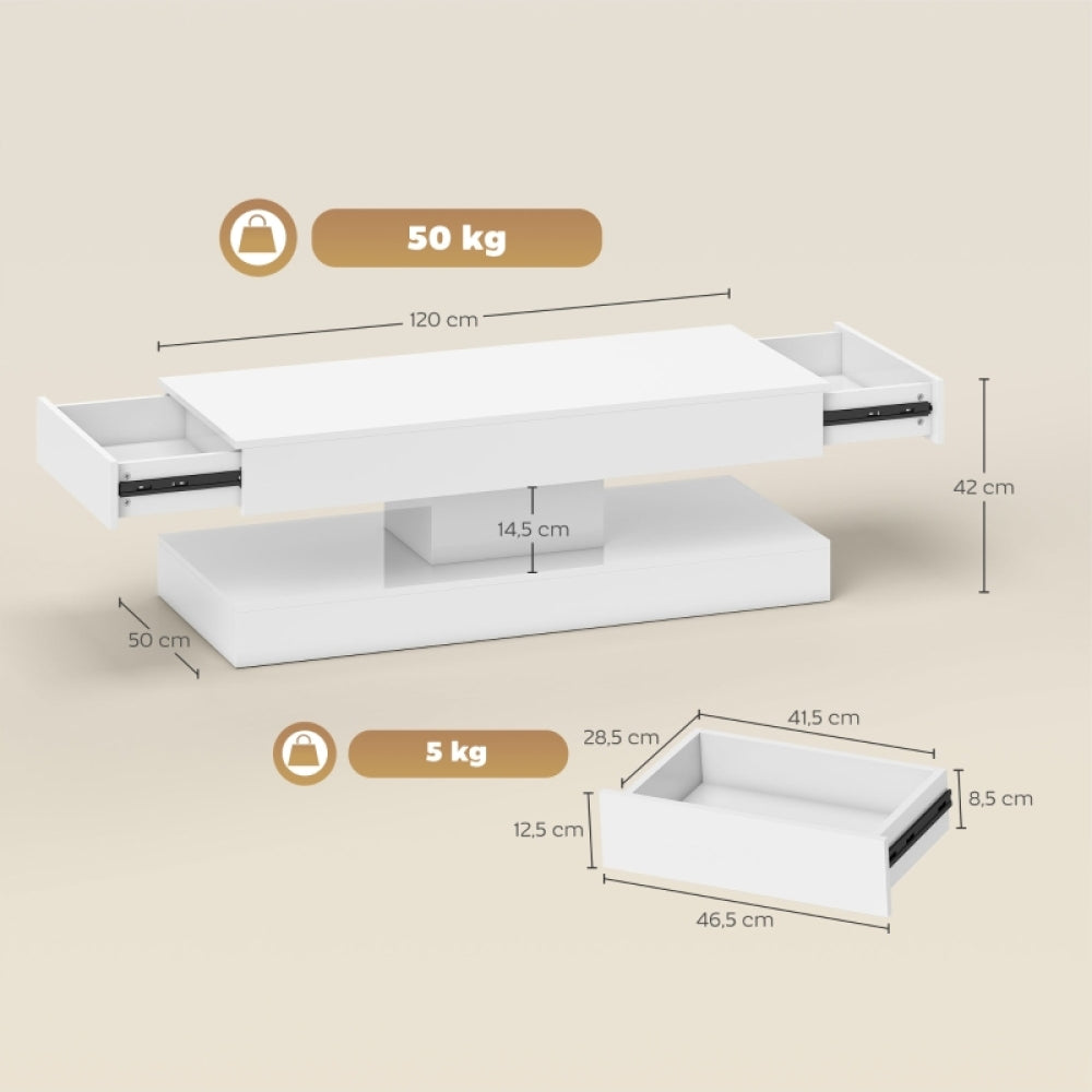 Moderne Haltafel – Winkeltafel – Inkomtafel – Entree Meubel – Opbergtafel – Wit MDF Tafelblad – Zwart Metalen Frame – 2 Lades – Compact & Duurzaam