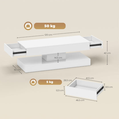 Moderne Haltafel – Winkeltafel – Inkomtafel – Entree Meubel – Opbergtafel – Wit MDF Tafelblad – Zwart Metalen Frame – 2 Lades – Compact & Duurzaam