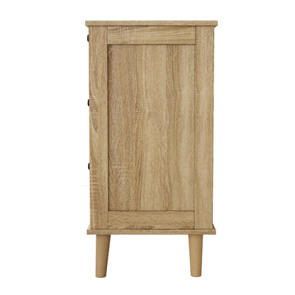 Ladekast – Opbergkast – Commode – Dressoir – Kast – Rattan Voorpanelen – Massief Houten Pootjes – 4 Ruime Lades – Compact 80 cm Breed