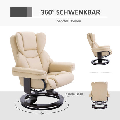 Relaxfauteuil – Relaxstoel – Draaifauteuil – Lounge stoel – Zitfauteuil – Met handmatige verstelbare rugleuning – Stevig metalen frame tot 160 kg – Compact ontwerp crème kleur
