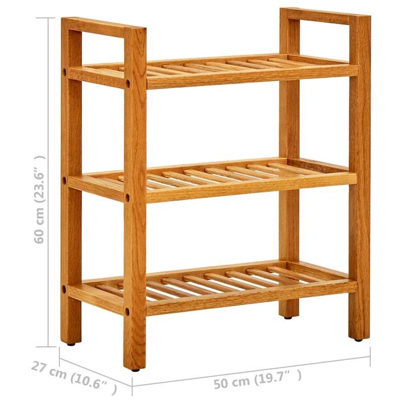 Schoenenrek – Schoenenhouder – Schoenopberger – Schoenstelling – Schoenrek Open – 3 Lagen – Massief Eikenhout 50x27x60 cm – Voor Slaapkamer en Hal Bruin