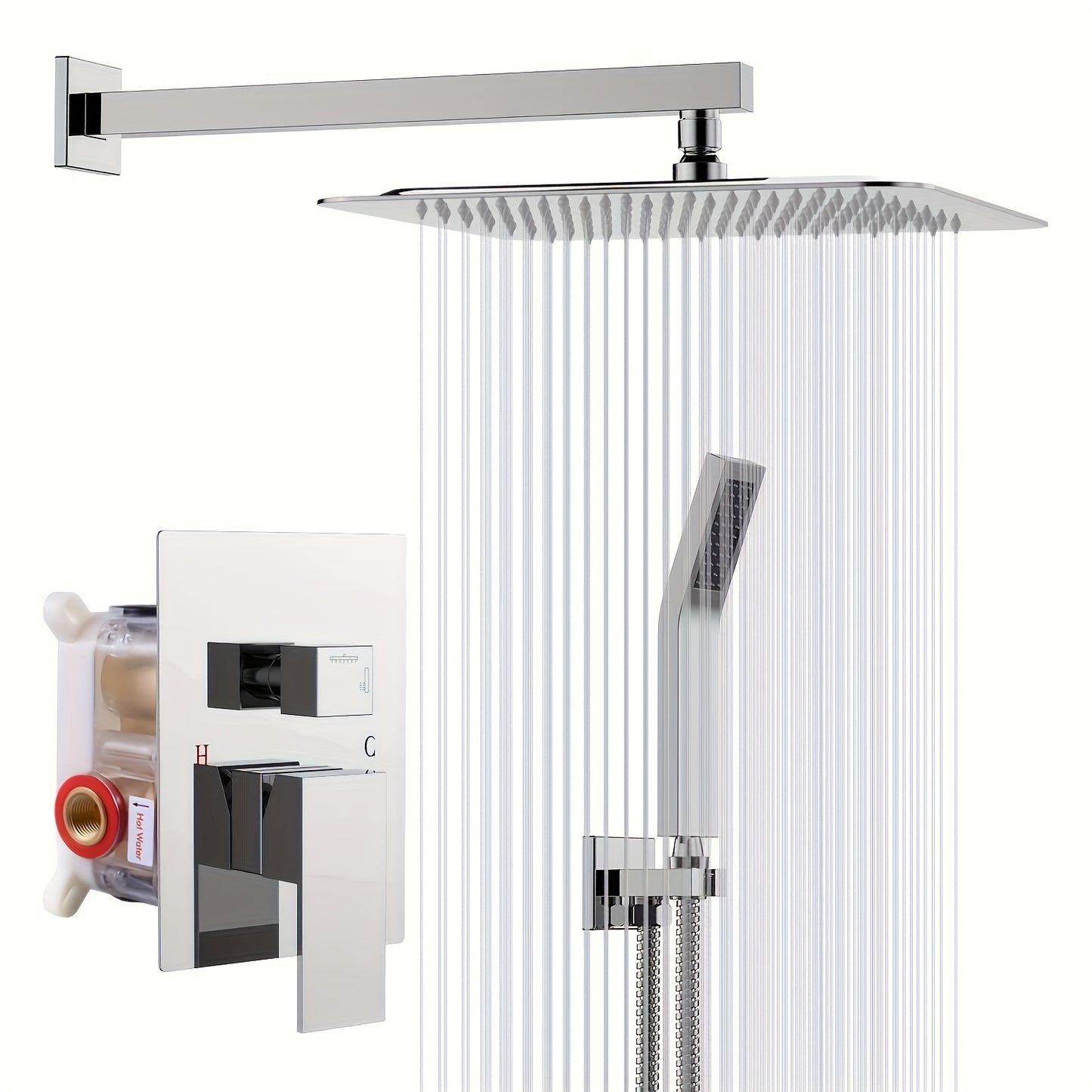 Regendouche – Doucheset – Douchekop – Douchekraan – Inbouw – Roestvrij Staal – Messing – 30,48 cm Grote Regenstraal – Chromen Afwerking