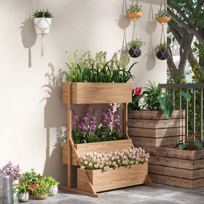 Outsunny Elevated Square Planter on Legs 3-Tier Garden Bed with Irrigation Inserts And Felt Drainage Wooden for Outdoor, 108L X 80W X 140H Cm