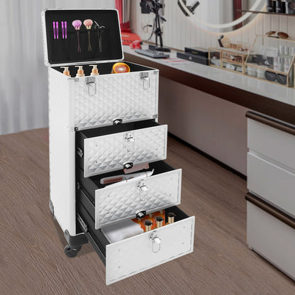 Make-up Koffer – Make-up Organizer – Beauty Koffer – Rolling Case – Salon Trolley – Aluminiumlegering & Duurzaam – 3 Laden & Wieltjes