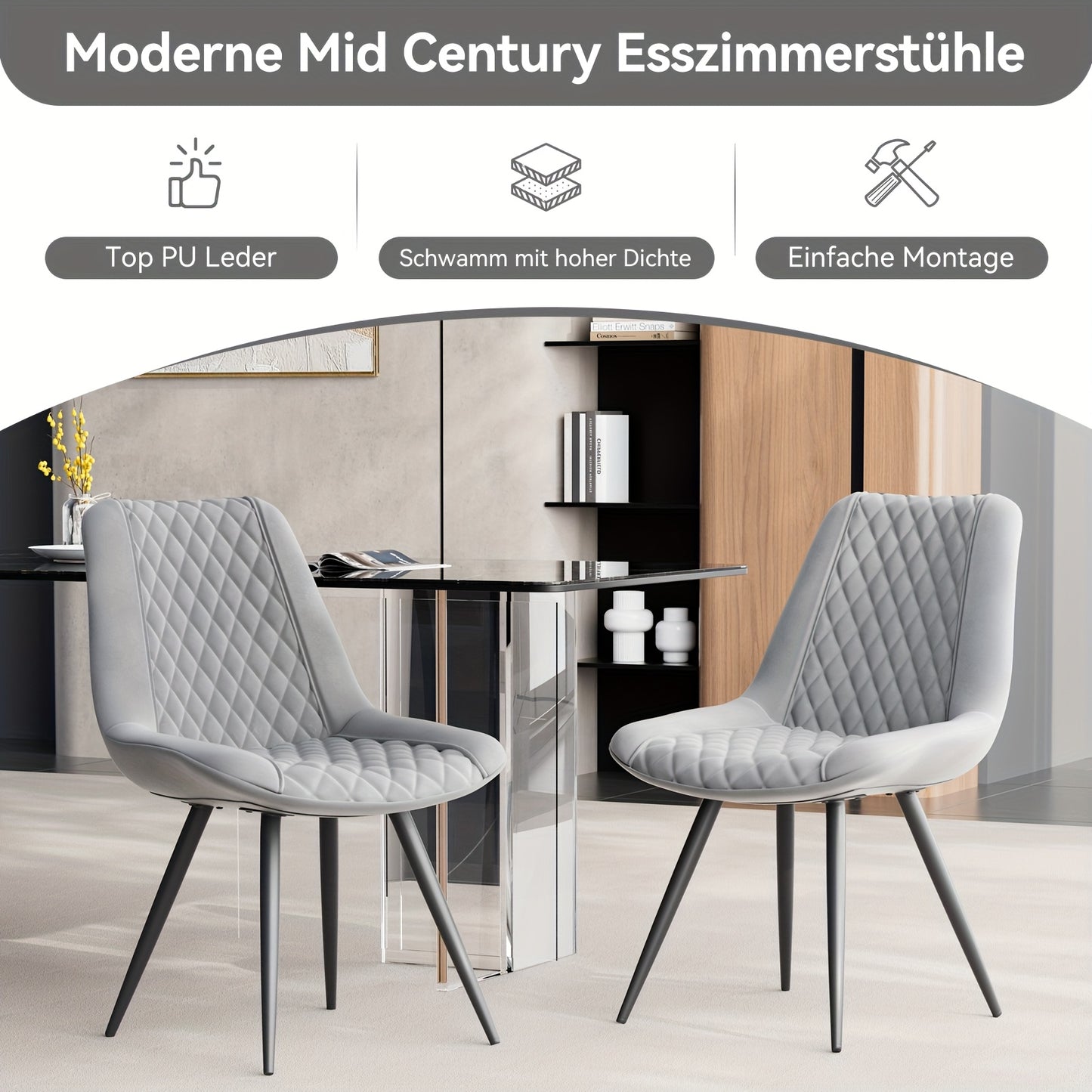 Eetkamerstoelen – Stoelen – Kuipstoelen – Eettafelstoelen – Woonkamerstoelen – Kunstleren Bekleding – Hoge Rugleuning – Set Van 2 – Metalen Frame – Donkerbruin