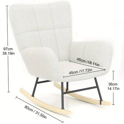 Schommelstoel Volwassenen – Relaxstoel – Hangstoel – Stoel Met Schommelfunctie – Schaukelstuhl – Hoge Rugleuning – Geheugenschuim Kussen – Teddy Fleece Bekleding – Houten Poten – Handmatig Schommelen
