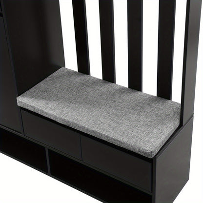 Kapstokkast – Garderobekast – Halmeubel – Schoenenkast – Staande Kapstok – Modern – Multifunctioneel – MDF & Hardhout – Gestoffeerde Opbergbank – 180x100x35 cm – Zwart – 4 Metalen Haken – Opberglades & Planken