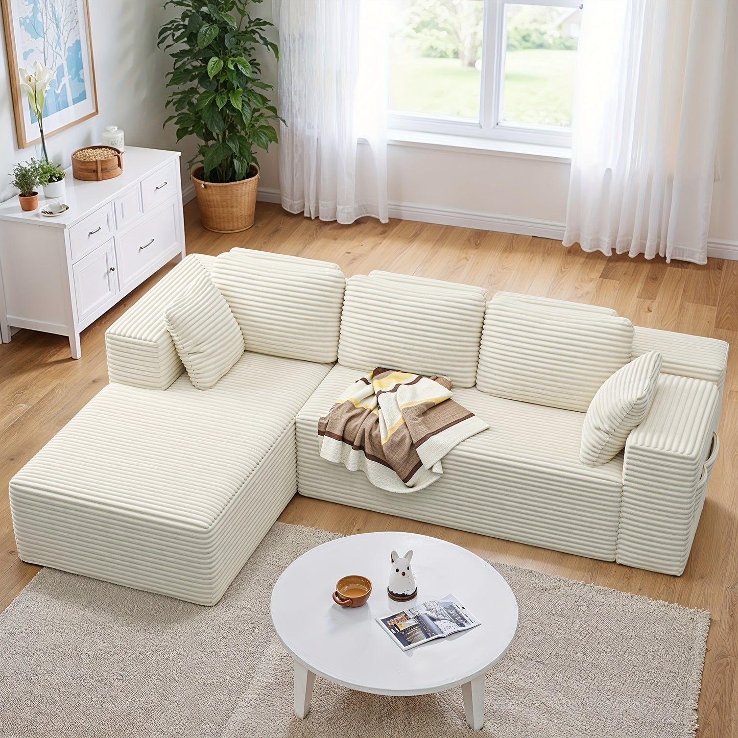Hoekbank – Hoeksalon – L-vormige Bank – Modulaire Sofa – Zitbank – Fluwelen Bekleding – Traagschuim Comfort – Stevig Frame