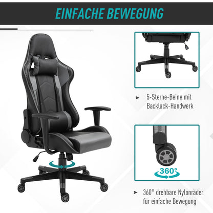 Ergonomische Bureaustoel – Gamingstoel – Draaistoel – Bureaustoel Kunstleer – Kantoorstoel – Zwart – Verstelbare Zithoogte – 160° Kantelbare Rugleuning