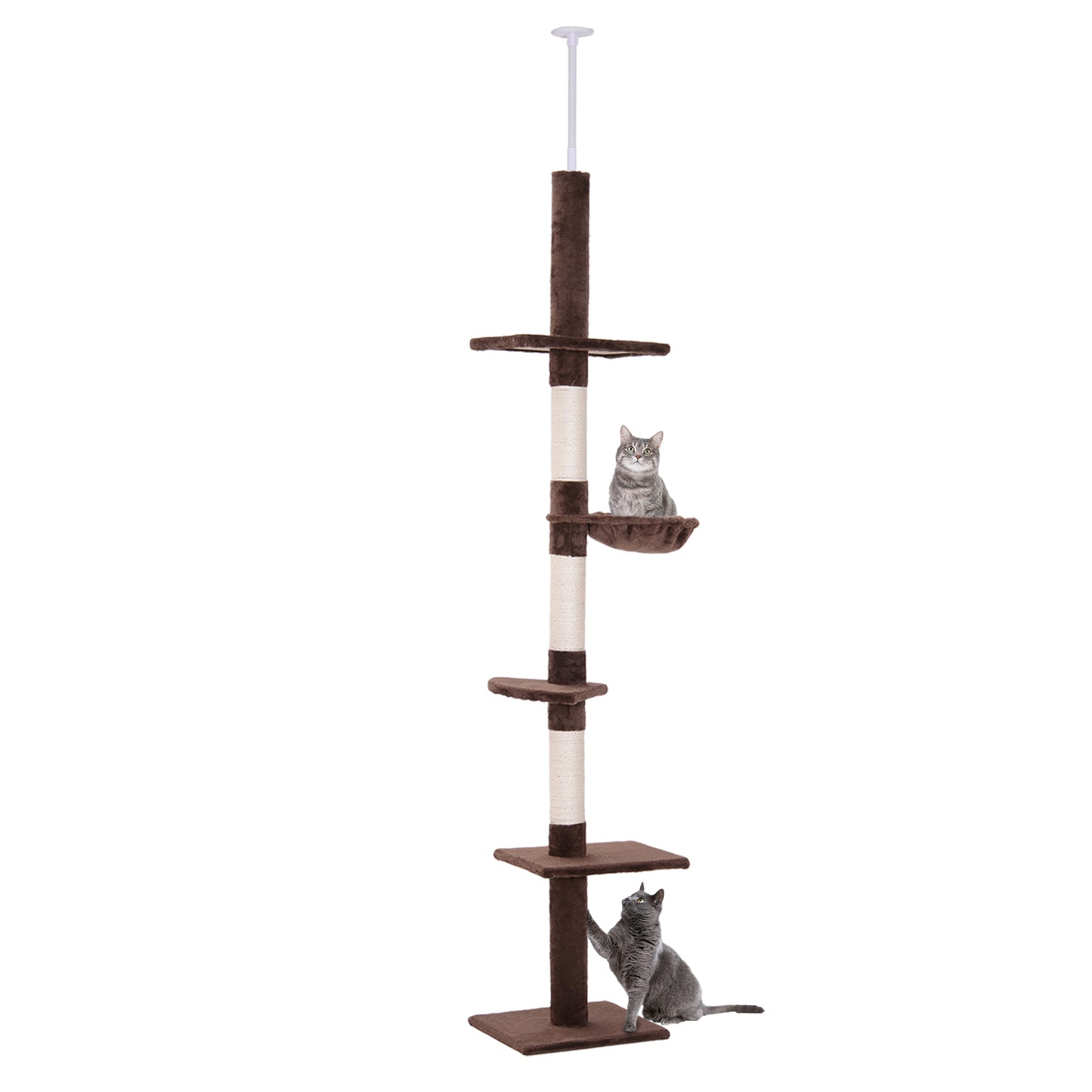 Kattenklimpaal – Krabpaal – Klimpaal – Kattenboom – Speelpaal – Bruin – Verstelbaar 230-260 cm Hoog – Sisal Krabpalen – Compact & Stevig