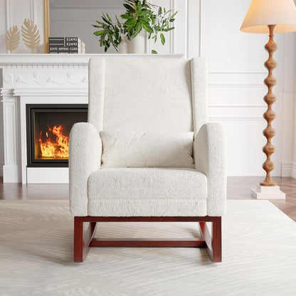 Schommelstoel – Relaxstoel – Schommelstoel Met Voetensteun – Lounge Stoel – Fauteuil – Linnen-Katoen Bekleding – Stevig Houten Frame – Compact 64x67x99 cm