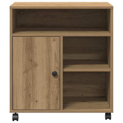 Oak Manual Printer Stand with 4-Wheel Mobility & Heavy-Duty Wood - Sturdy Space-Saving Desktop Organizer with Storage Shelves & Printer Cabinet for Office, Printer, Scanner, Books (Easy Assembly) -