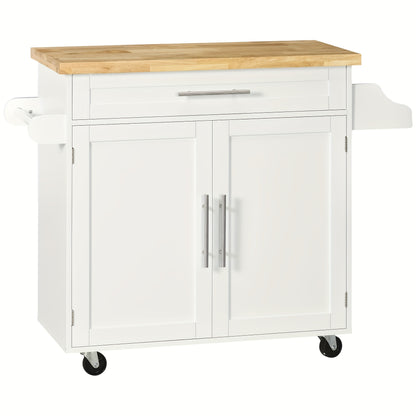 Keukentrolley – Serveerwagen – Keukenkast – Rolwagen – Opbergtrolley – Wit – Werkblad 109x40 cm – Kruidenrek & Handdoekhouder