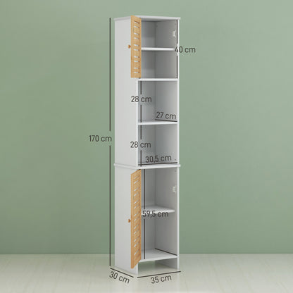 Badkamerkast – Kolomkast – Opbergkast – Toiletkast – Badmeubel – Wit tweekleurig design – Compact 35x30x170 cm – MDF en massief hout