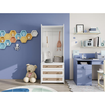 Boho Kast – Kledingkast – Opbergkast – Dressoir – Ladekast – Wit Met Rattan Accenten – 180 cm Hoog – MDF Met Melamine Coating