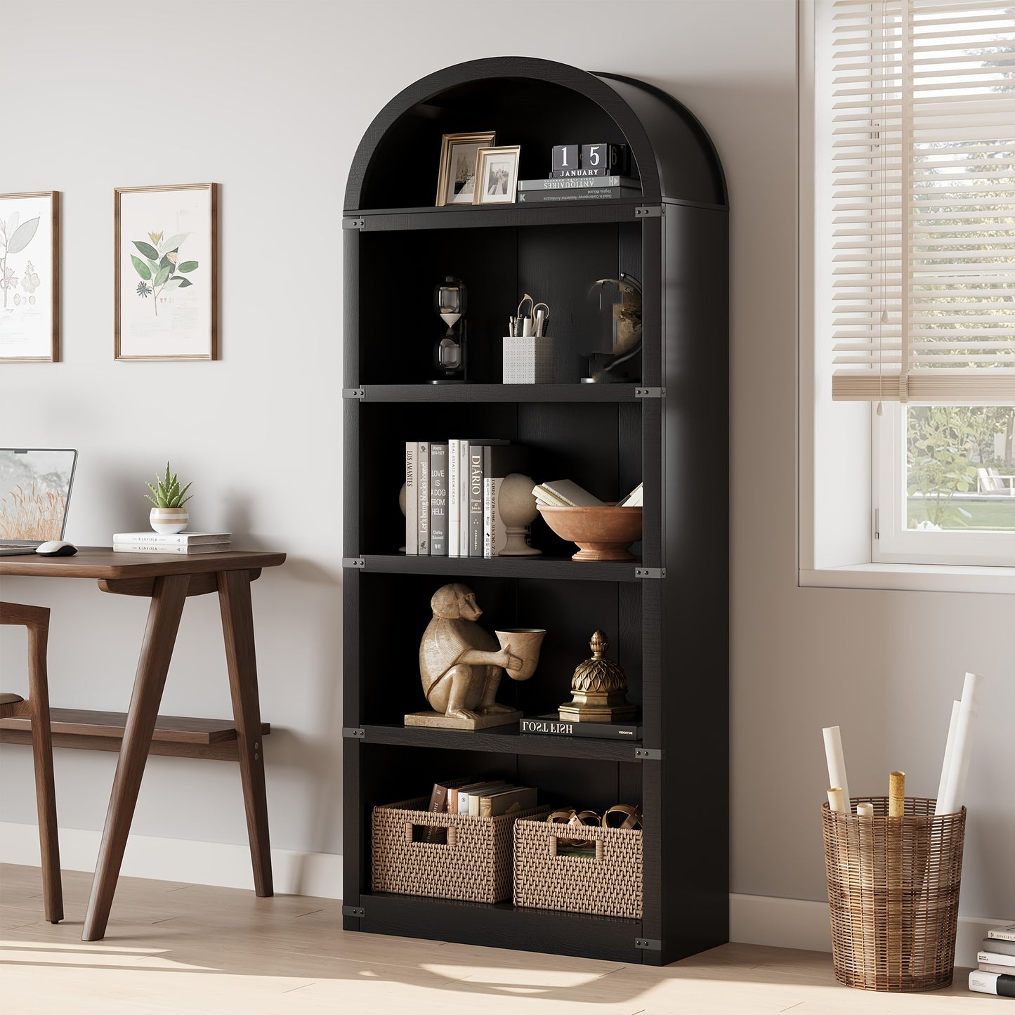 5-Laagse Boekenplank – Boekenrek – Boekenkast – Vitrinekast – Wandrek – Wit Metalen Frame – Industrieel Design – 165 CM Hoog – Vrijstaand en Stevige Constructie