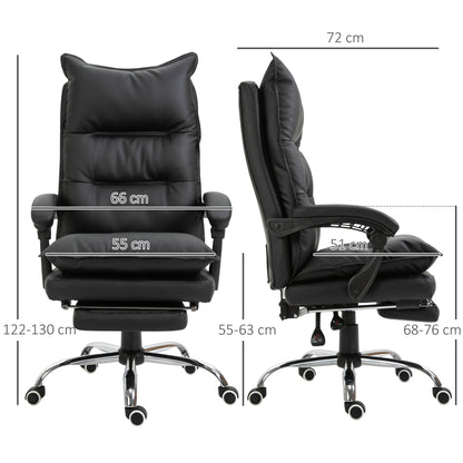 Bureaustoel – Kantoorstoel – Draaistoel – Gamestoel – Ergonomische Stoel – Verstelbare Zithoogte – Kunstleren Bekleding – Met Voetensteun – Zwart – 66 x 72 x 122-130 cm