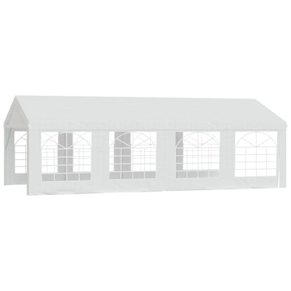 Partytent – Barnum – Tuinent – Tent – Markttent – 8x4 Meter Groot – Gegalvaniseerd Stalen Frame – UV-Bestendig Polyethyleen – Wit – 8 Ramen – Afneembare Zijwanden