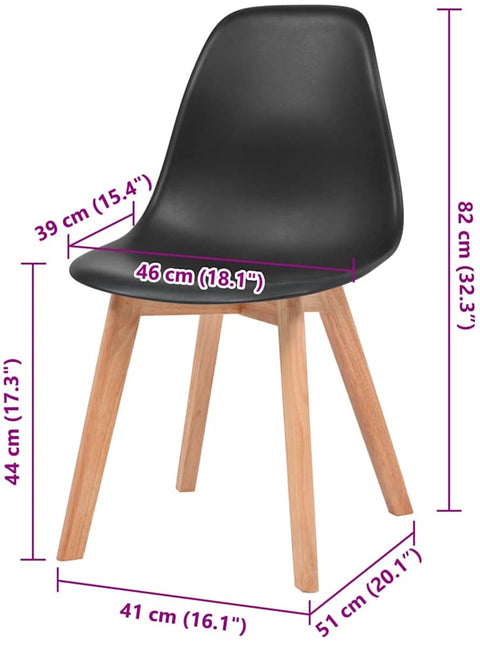 Eetkamerstoelen - Kunststof Zwart - 6 Stuks Eetkamerstoelen - Zwarte Stoelen - Plastic Stoelen - Hout Poten - Comfortabele Stoelen - Zwart