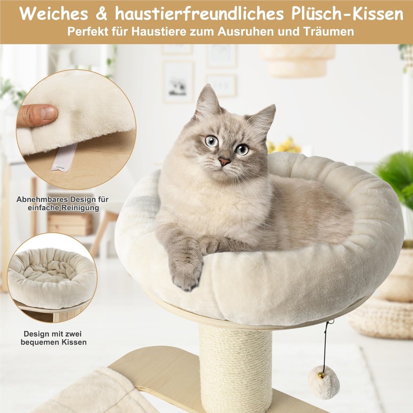 Krabpaal – Krabboom – Klimmeubel – Kattenmeubel – Krabton – 5-Lagen Hout – Inclusief Hangmat & Kattenhol – 174 cm Hoog – Sisal Krabpalen – Beige