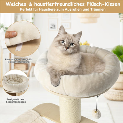 Krabpaal – Krabboom – Klimmeubel – Kattenmeubel – Krabton – 5-Lagen Hout – Inclusief Hangmat & Kattenhol – 174 cm Hoog – Sisal Krabpalen – Beige