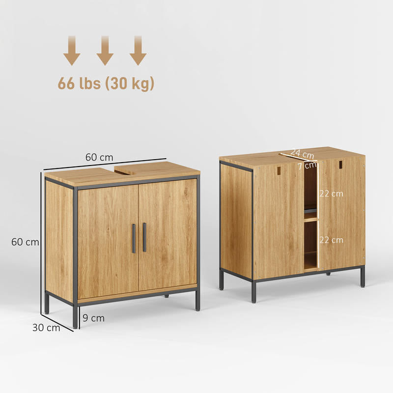Modern Bathroom Vanity Cabinet with 2 Doors - Freestanding Bathroom Storage Unit, Adjustable Shelf, Space-Saving Bathroom Organizer, No Pedestal Needed, Easy Assembly, for Bathroom or Kitchen - Oak Bathroom Cabinet, Bathroom