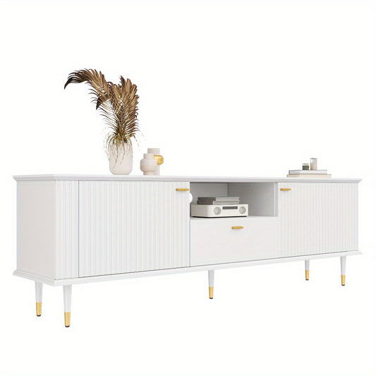 TV-kast – Tv-meubel – Tv-dressoir – Tv-meubel met lades – Tv-console – Wit MDF – Soft-close lades – Ruime open vakken