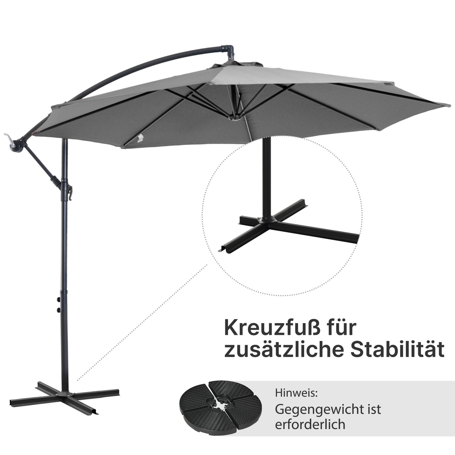Zonneparasol – Parasol – Terrasparasol – Tuinparasol – Schaduwparasol – Weerbestendig – Handmatige Kurk – 2,95 m Diameter – Polyester Doek & Stalen Frame – Zwart