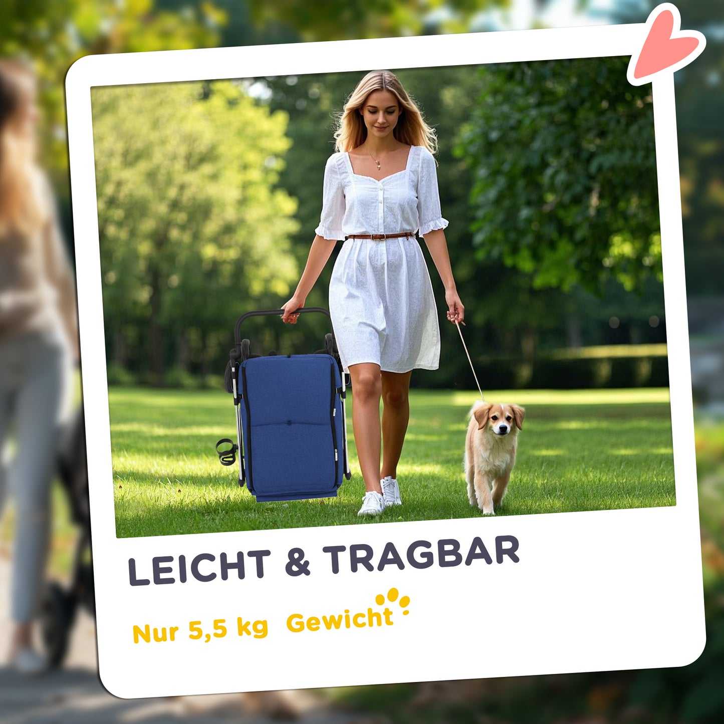 Hondenwagen – Hondenbuggy – Huisdierenbuggy – Wandelwagen – Pet Stroller – Lichtgewicht & Opvouwbaar – Wasbaar Kussen & Mesh Ventilatie – Donkerblauw