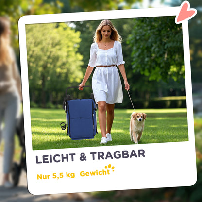 Hondenwagen – Hondenbuggy – Huisdierenbuggy – Wandelwagen – Pet Stroller – Lichtgewicht & Opvouwbaar – Wasbaar Kussen & Mesh Ventilatie – Donkerblauw