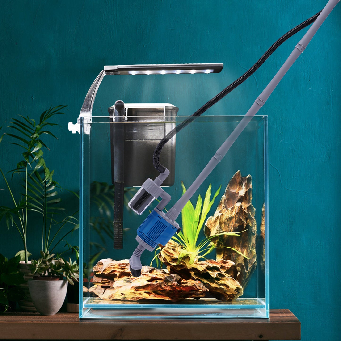 Automatische Aquarium Grindreiniger – Aquarium Grinder – Viskom Reiniger – Aquarium Bodem Cleaner – Sifon Systeem – Draadloos Elektrisch – Timerfunctie – Duurzaam Kunststof – Zuignap Bevestiging – Zoet- en Zoutwater Compatibel