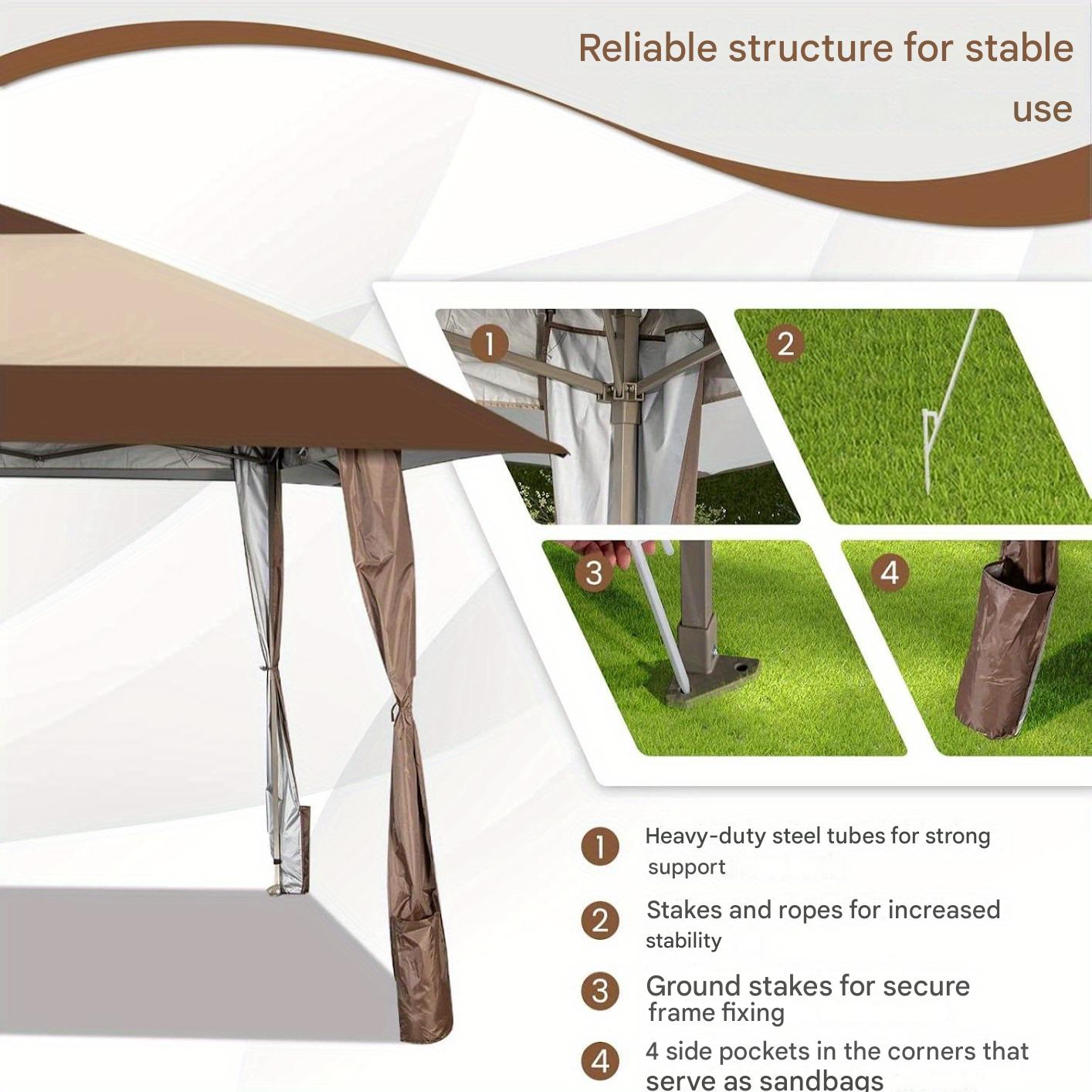Partytent – Paviljoen – Feesttent – Tuintent – Pop-up Tent – Stevig Stalen Frame – Verstelbare Hoogte 390x390 cm – Water- en UV-bestendig Doek – Inclusief Draagtas met Wieltjes – Bruin