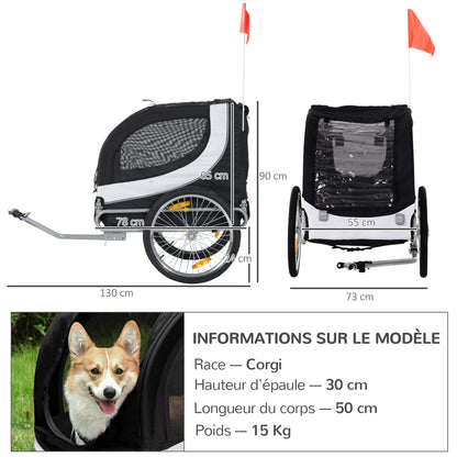 Fietskar voor Honden – Hondentrailer – Hondenwagen – Fietsaanhanger – Huisdierkar – Veiligheidssysteem met Reflectoren – Weerbestendige Beschermhoes – Wit