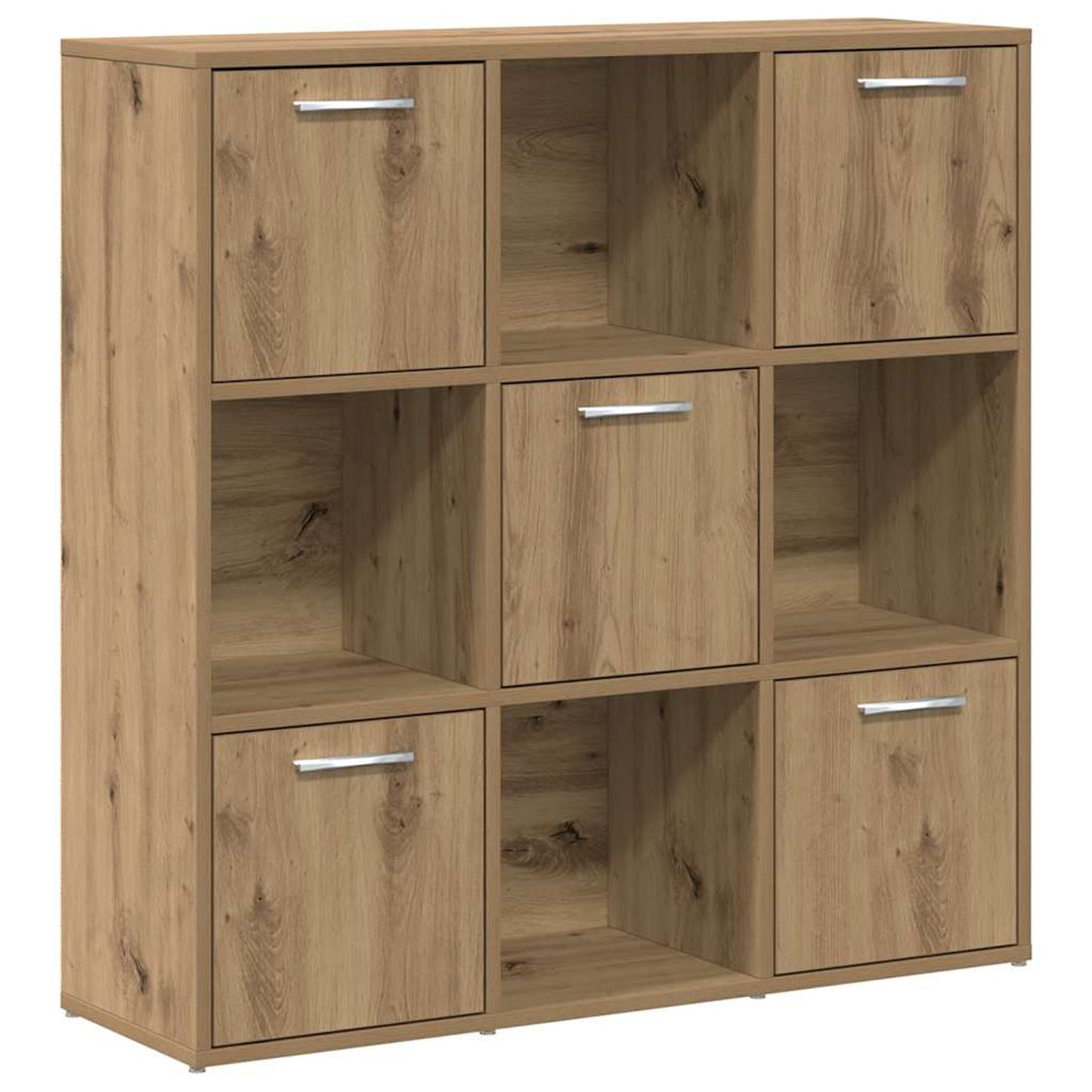 Boekenkast – Opbergkast – Vitrinekast – Wandkast – Kast met Deuren – Modern Design – Licht Eiken Fineer – 90x28x90 cm – 9 Vakjes – Vrijstaand – Stabiel & Duurzaam