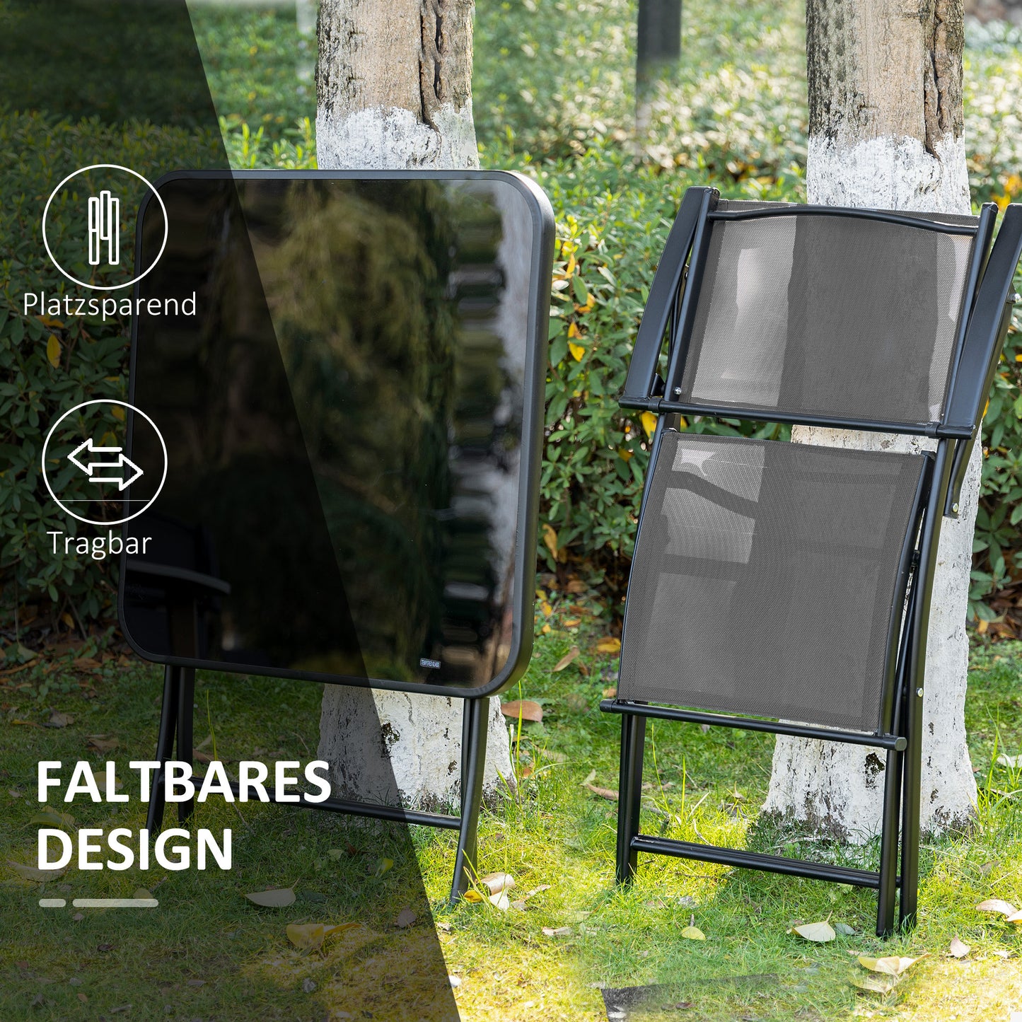 Bistroset – Balkonset – Tuinset – Tuinmeubelen – Zitgroep – Metaal Gepoedercoat – Inklapbaar Met Gehards Glasblad