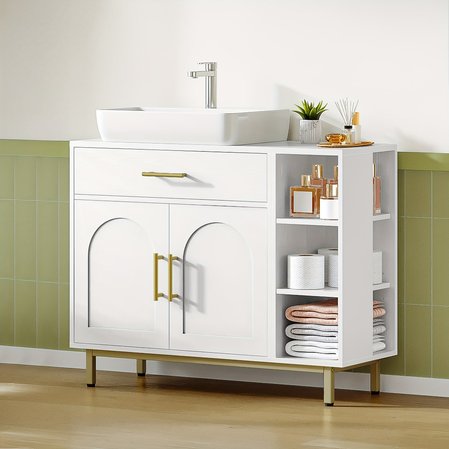 Badkamerkast – Badkamermeubel – Wastafelmeubel – Opbergkast – Toiletkast – Wit MDF Hout – Verstelbare Planken & Wisselbare Montagezijde
