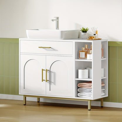 Badkamerkast – Badkamermeubel – Wastafelmeubel – Opbergkast – Toiletkast – Wit MDF Hout – Verstelbare Planken & Wisselbare Montagezijde