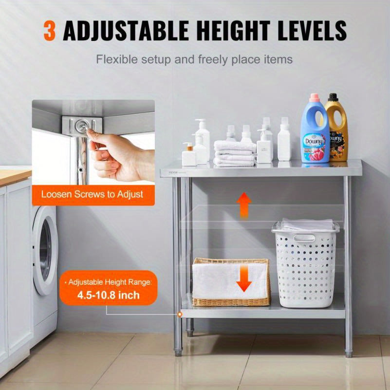 Werkbank – Werktafel – Keukentafel – Opbergsysteem – Werkplek – RVS Materiaal – 60,96x91,44 cm – Met Wielen – Duurzaam – Twee Niveaus
