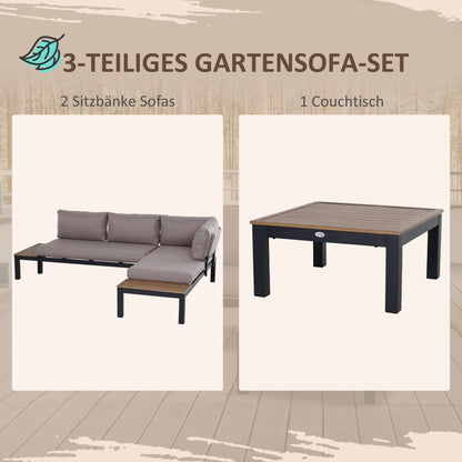 3-delige loungeset – tuinset – loungeset – balkonset – terrasset – aluminium frame – waterafstotende kussens – grijs/natuurkleur