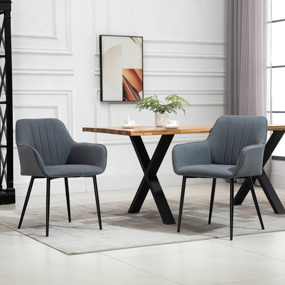Eetkamerstoelen – Stoelen – Zitstoelen – Armstoelen – Tafeltjesstoelen – Donkergrijs Linnen – Gepolsterde Rugleuning en Armleuningen – Set van 2 – 59,5x56,5x81 cm