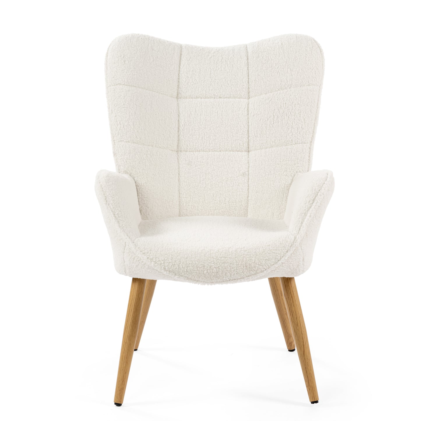 Loungestoel – Fauteuil – Leunstoel – Relaxstoel – Zithoekstoel – Scandinavisch Design – Fleece Bekleding – Houten Poten – Wit – 72x62x90,5 cm