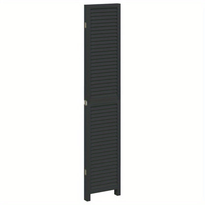 Room Divider with 4 Panels Made of Solid Black Paulownia Wood