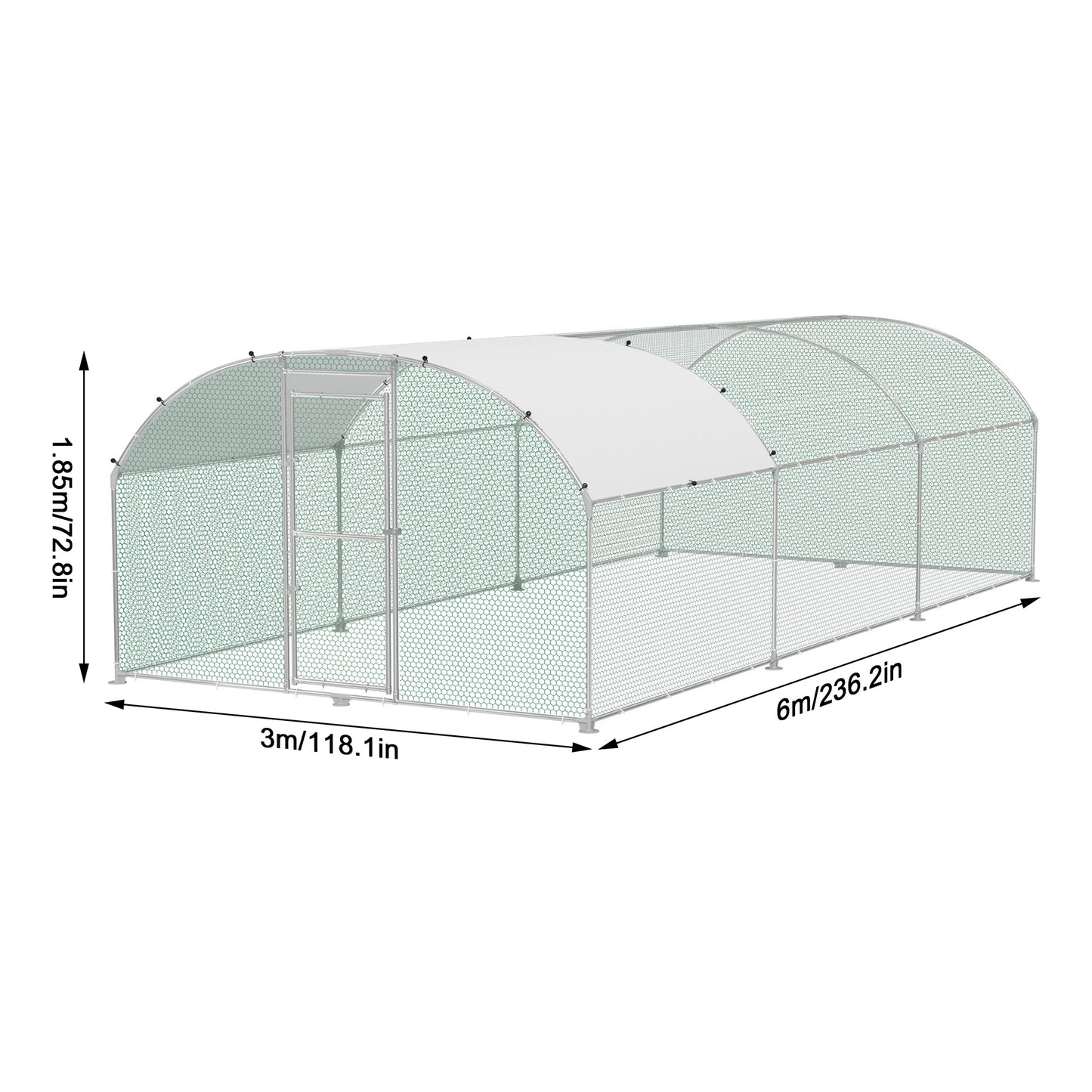 Groot Buiten Kippenhok – Kipren – Kippenhok Met Ren – Pluimvee Huis – Konijnenkooi – Galvaniseerd Stalen Frame – PVC-Gecoat Draadgaas – Variant 300 x 600 cm – Ruim en Stevig