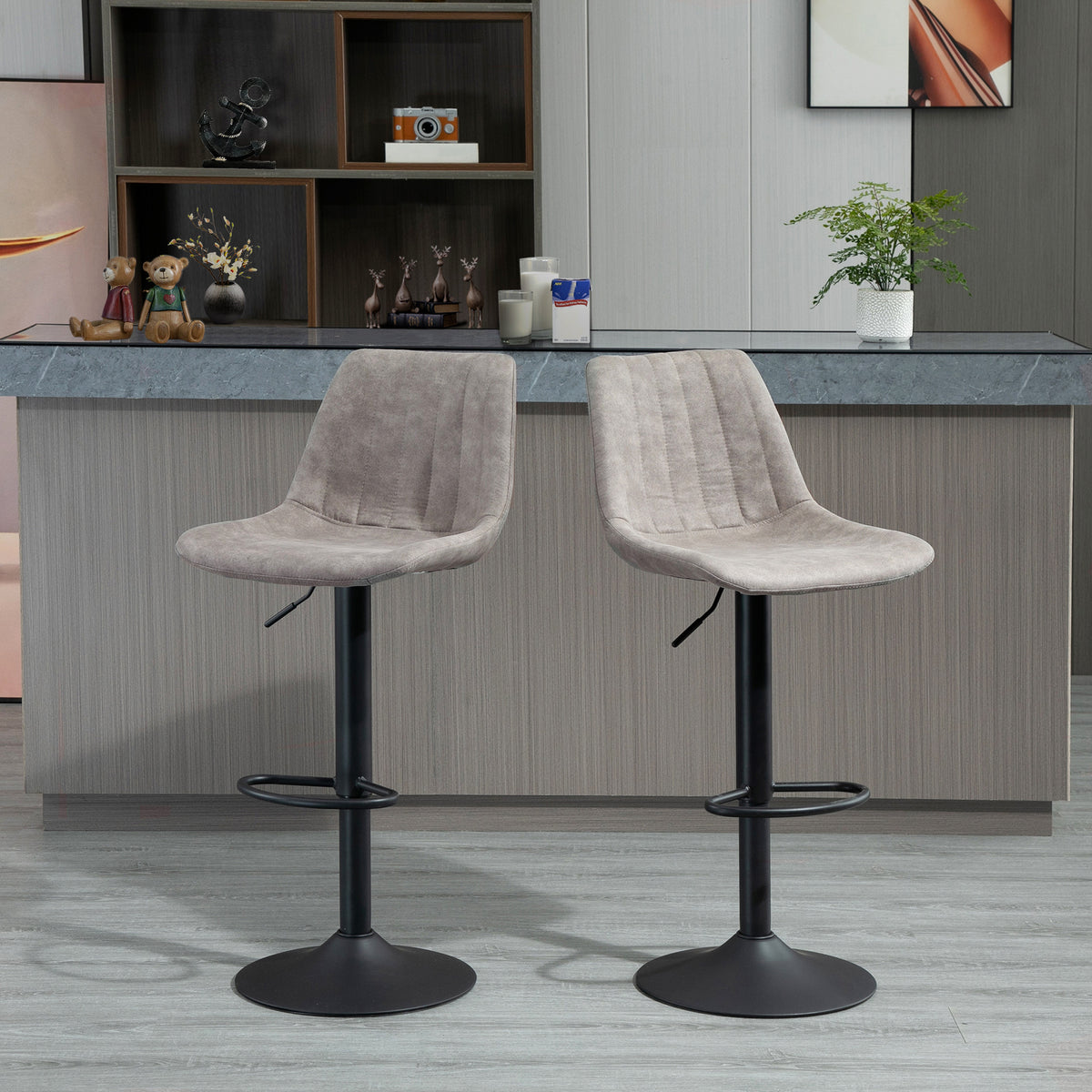 Barstoel – Barkruk – Barstoel Kruk – Keukenstoel – Barkruk Set van 2 – Verstelbare Zithoogte – Met Voetensteun – Retro Grijs Met Zwart Metalen Frame