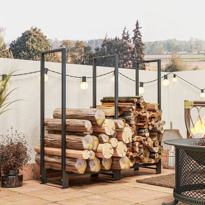 Brandhoutstandaard – Houtopslag – Houtrek – Haardhouthouder – Houtbok – Zwart – Roestvrij Stalen Frame – Draagvermogen 200 kg – 123x32x115 cm