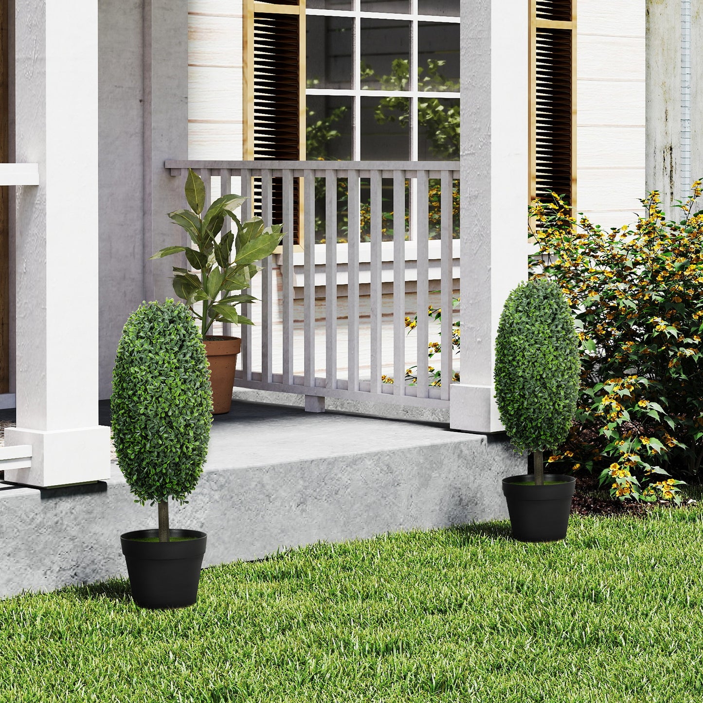 Kunstplanten – Nepsplanten – Kunstbomen – Decoratieplanten – Set van 2 – Onderhoudsvrij – UV-bestendig – 60 cm met Betonpot
