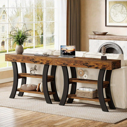 Sidetable – Haltafel – Sofa Tafel – Console Tafel – Wandtafel – 104 cm – 3 Opbergplanken – Rustic Brown – Gebogen Frame